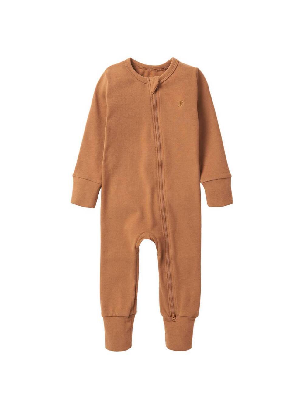 NEW LITTLE BIPSY baby's 2-way zip romper in chestnut